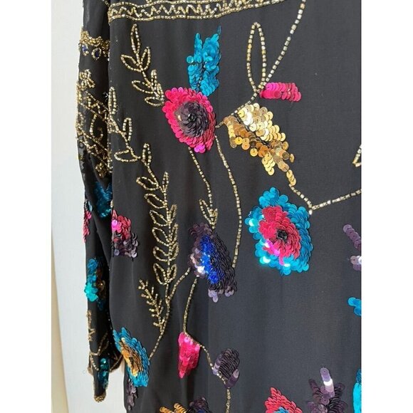 Drapers Damons Jacket M Black Sequin Floral Beaded Old Money Mature Artsy Party - Picture 11 of 15